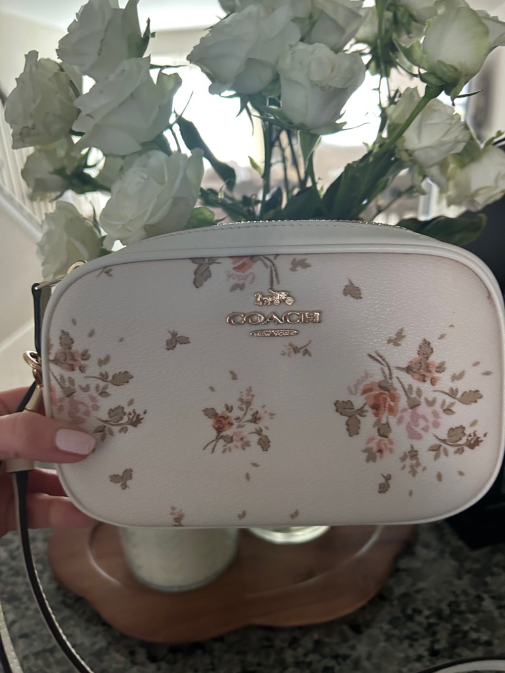 Coach Cream Floral Leather Crossbody with Gold Hardware